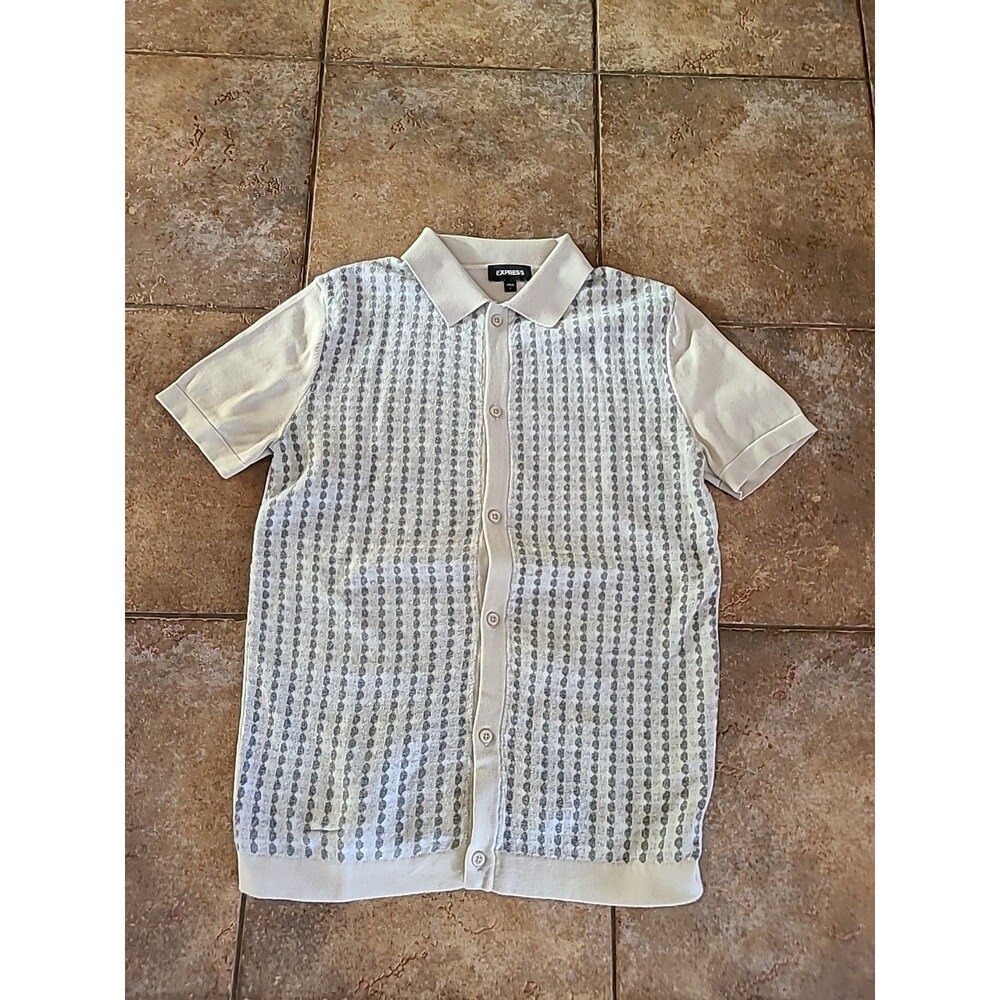 NWT Express Geo Print Cotton Short Sleeve Sweater Polo Retro S